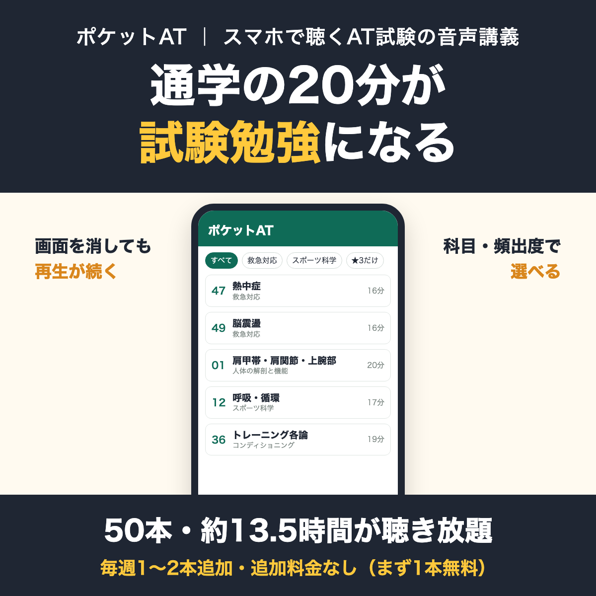 ポケットAT スマホで聴くAT試験の音声講義 通学の20分が試験勉強になる 50本・約13.5時間